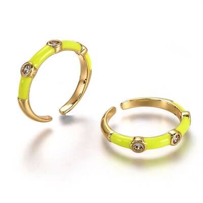 Brass Micro Pave Clear Cubic Zirconia Cuff Rings