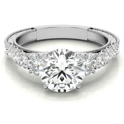 10K White Gold Round Cut Vintage Moissanite Engagement Ring