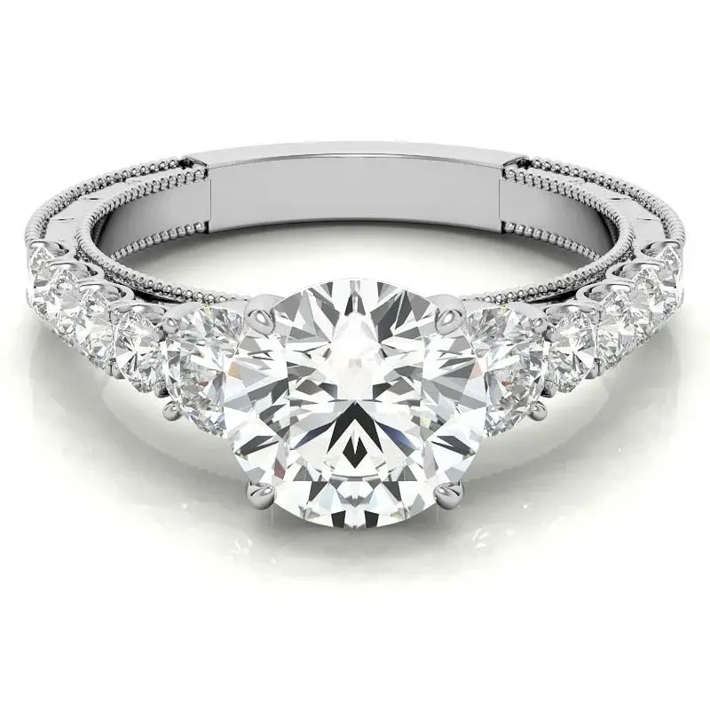 10K White Gold Round Cut Vintage Moissanite Engagement Ring
