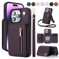 Crossbody Wallet Case for iPhone 16 15 14 13 12 Pro Max, Flip Kickstand Case with RFID Blocking Card Slot Holder,Zipper Handb...
