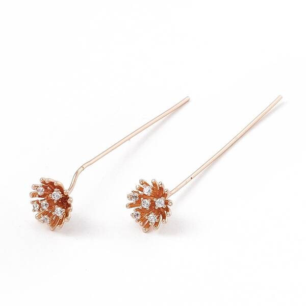 Brass Micro Pave Clear Cubic Zirconia Flower Head Pins