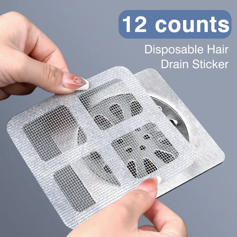 12 Counts Disposable Shower Drain Cover Hair Catcher, Mesh Stickers for Shower Drain, Bathroom, Kitchen, Sink, for Human and ...