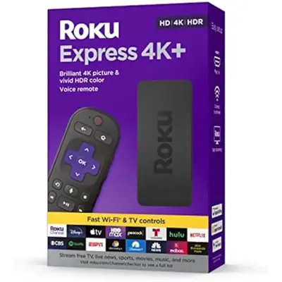 Express 4K+ | Roku Streaming Device 4K/HDR, Roku Voice Remote, Free & Live TV Roku Streaming Stick+ | HD/4K/HDR Streaming Dev...