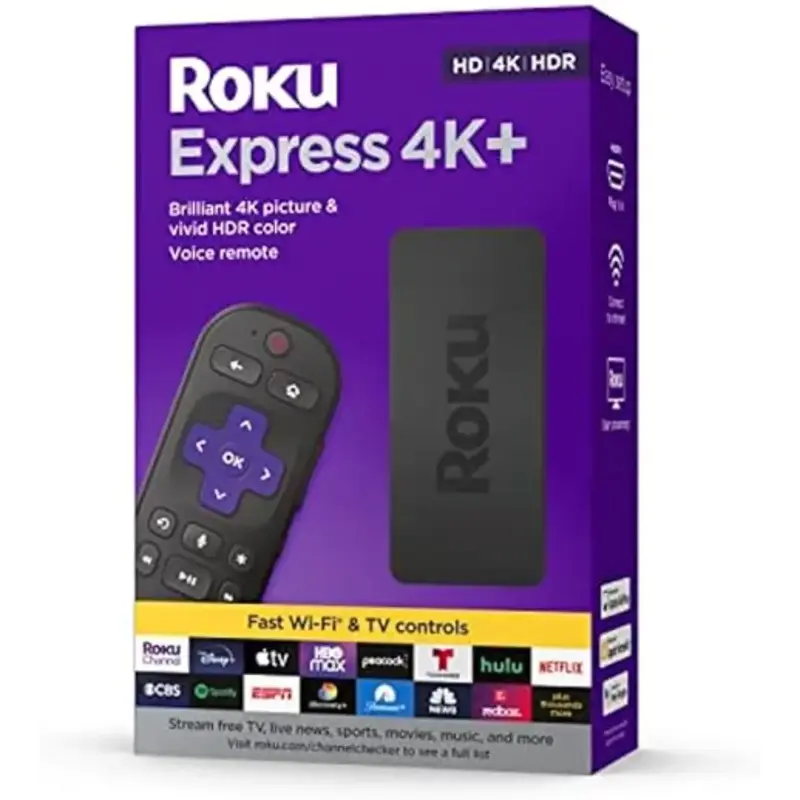 Express 4K+ | Roku Streaming Device 4K/HDR, Roku Voice Remote, Free & Live TV Roku Streaming Stick+ | HD/4K/HDR Streaming Dev...