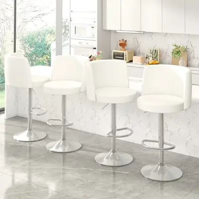 AWQM Steel Bar Stools (4 PCS),Grade Modern Leather Bar Chair with Backrest,Swivel Adjustable Height for Kitchen Counter and D...