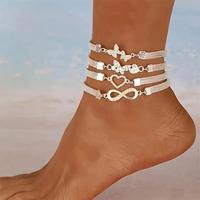 Set of 4- Elegant And Shiny Stackable Ankle Chains, Synthetic Zirconia Ankle Chains Plated with Butterflies And Hearts, Multi...