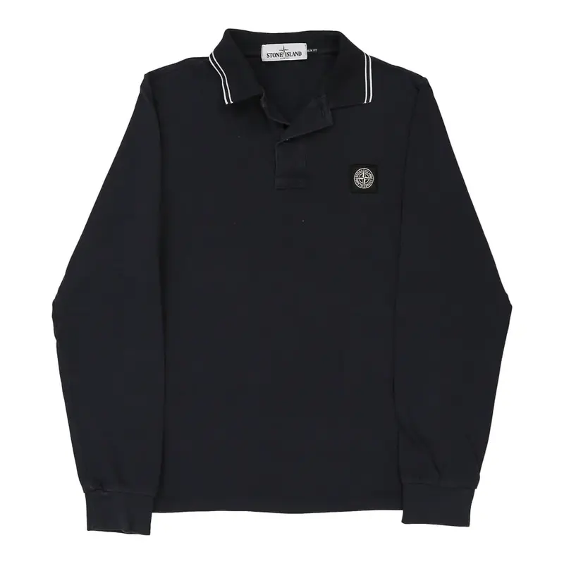 Stone Island Slim Fit Long Sleeve Polo Shirt - Small Navy Cotton