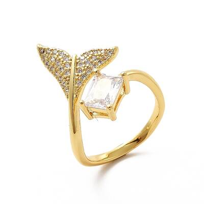 Clear Cubic Zirconia Whale Tail Shape Open Cuff Ring