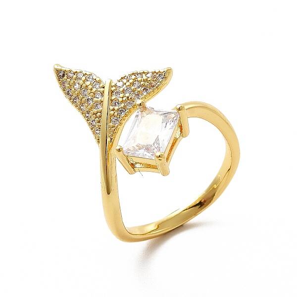 Clear Cubic Zirconia Whale Tail Shape Open Cuff Ring