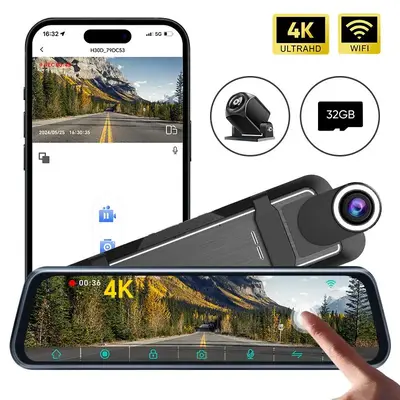 4K Car DVR, Car Rear View Mirror DVR, Car Rear View Mirror Camera, Car Dash Cam with 32GB Card, Car Electronics Accessories
