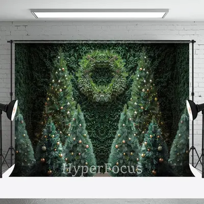 Greenery Wreath Xmas Trees Christmas Vibe Backdrop - Aperturee