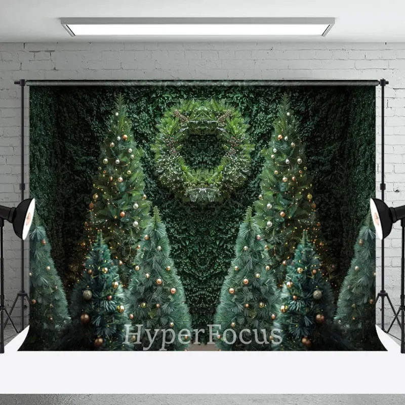 Greenery Wreath Xmas Trees Christmas Vibe Backdrop - Aperturee