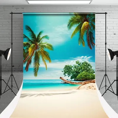 Coconut Trees Beach Holiday Photo Sweep Backdrop - Aperturee