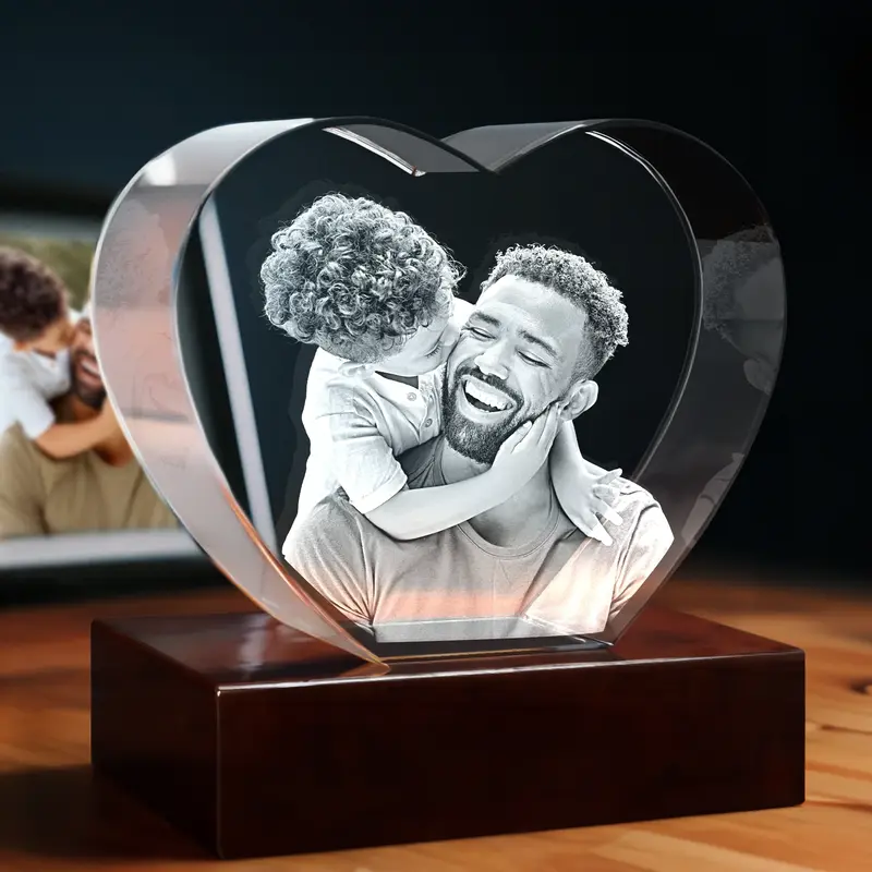 3D Memory Crystal™ - Tabletop - Heart - For Dad-4K HD / Large