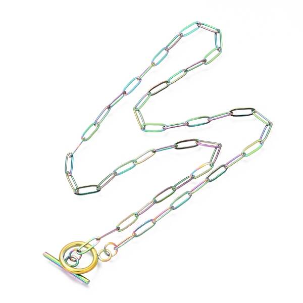 Unisex PVD Vacuum Plating 304 Stainless Steel Paperclip Chain Necklaces