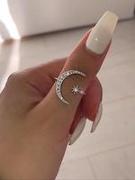 Elegant Artificial Zircon Decorated Rings for Women with Moon & Star Design, Fashion Jewelry for Party, Daily Clothing Decor,...