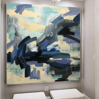 Extra Large Blue Acrylic Paintings On Canvas Abstract Art Unique Wall Decor | UNDER WATER