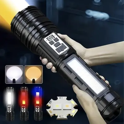 High Lumens Rechargeable LED Flashlight, Ultra-Bright EDC Flashlight With 15 Modes COB Lights Tactical Accessories Zoomable I...