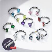 18G/16G Titanium Horseshoe Nose Ring (Free Ball Holder) Internally Threaded Gems,Earring Daith Cartilage Helix,Piercing Jewel...