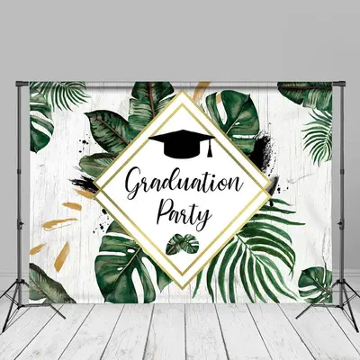 Green Leaves Wood Graduation Party Photo Backdrop - Aperturee