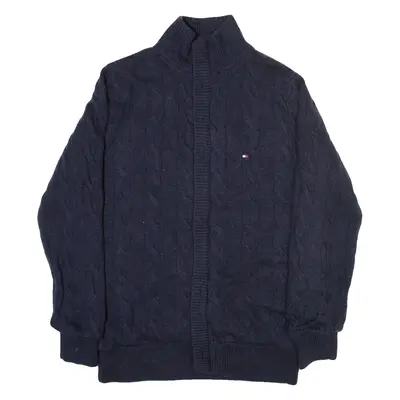 TOMMY HILFIGER Mens Jumper Blue Cable Knit Wool S