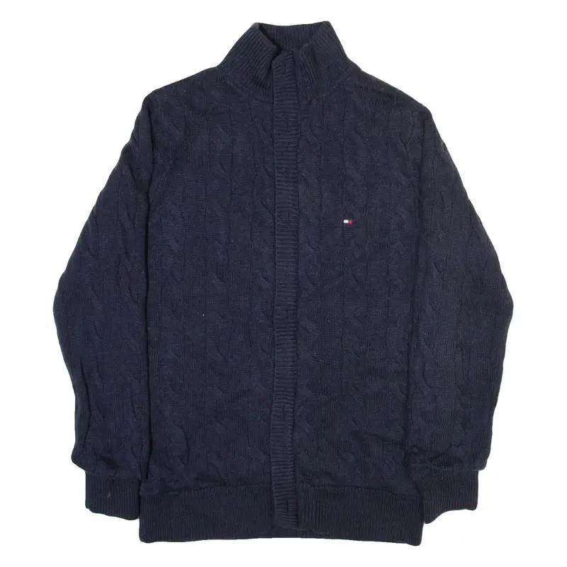 TOMMY HILFIGER Mens Jumper Blue Cable Knit Wool S