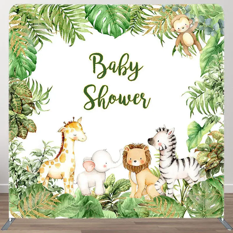 Aperturee Animals Green Leaves Fabric Backdrop Cover for Baby Shower - Aperturee