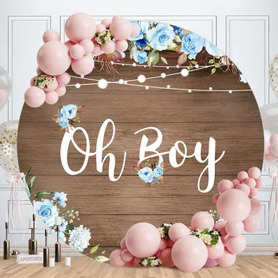 Aperturee Wooden Floral Round Baby Shower Backdrop For Boy