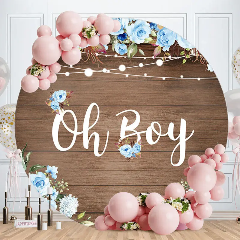 Aperturee Wooden Floral Round Baby Shower Backdrop For Boy