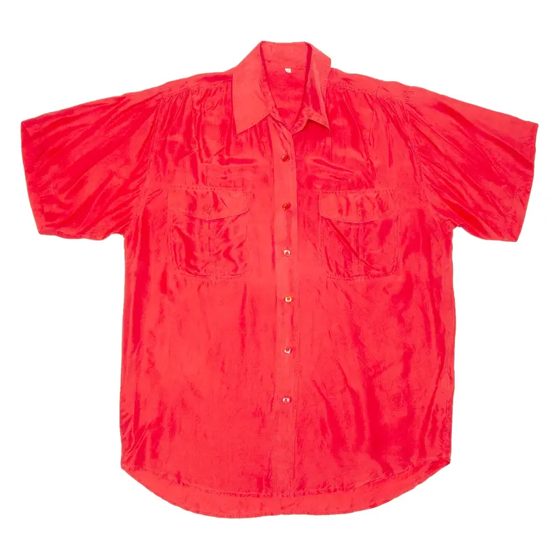 Womens Blouse Red Collared Silk M