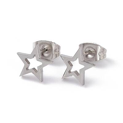 Non-Tarnish 304 Stainless Steel Tiny Hollow Out Star Stud Earrings for Women