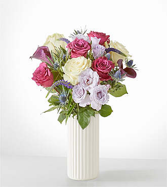 Garden Goddess Bouquet - Standard with White Fluted Vase - FedEx