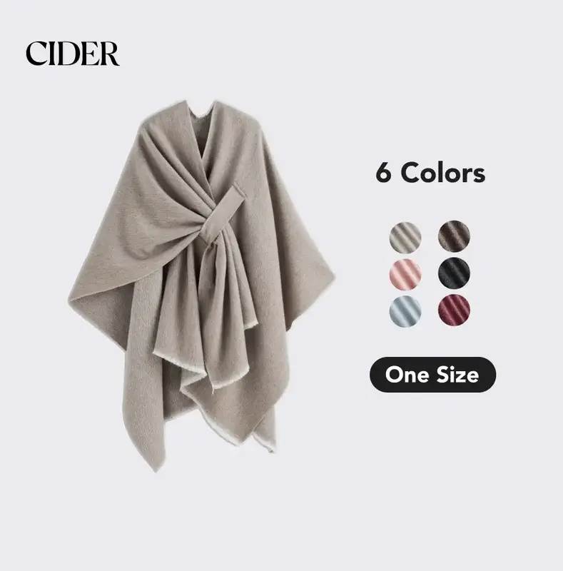 Cider [6 colors, One Size] Warm Chic Shawl Wrap Poncho, Best Item For Winter and Travelling, Keep You Cozy On The Flight