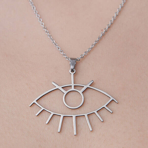 Non-Tarnish 201 Stainless Steel Hollow Eye Pendant Necklace