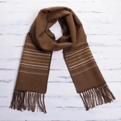NOVICA Andean Clouds in Brown Men's Artisan Crafted Woven Brown Alpaca Blend Scarf