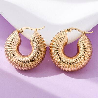 Ion Plating(IP) Chunky Vintage Grooved Hoop Earrings for Women
