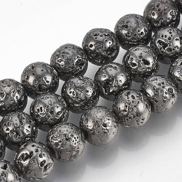 Electroplated Natural Lava Rock Beads Strands