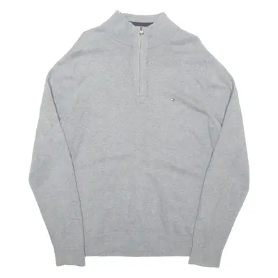TOMMY HILFIGER Mens Jumper Grey 1/4 Zip Tight Knit L
