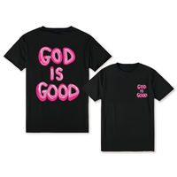 Black & Pink Letter Print Drop Shoulder T-Shirt - \