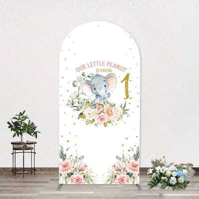 Little Peanut Elephant Floral Arch Birthday Backdrop