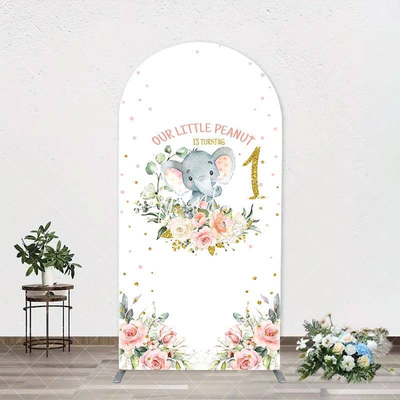 Little Peanut Elephant Floral Arch Birthday Backdrop