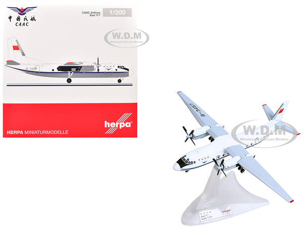 Xian Y-7 Commercial Aircraft CAAC Airlines (B-3457) White with Blue Stripes 1/200 Diecast Model Airplane by Herpa
