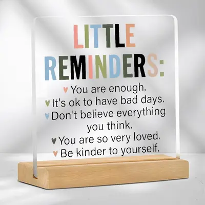 Acrylic Reminder Sign, Creative Inspirational Transparent Desktop Decor Sign with Wooden Base, Desk  Signage  Decor for Home ...