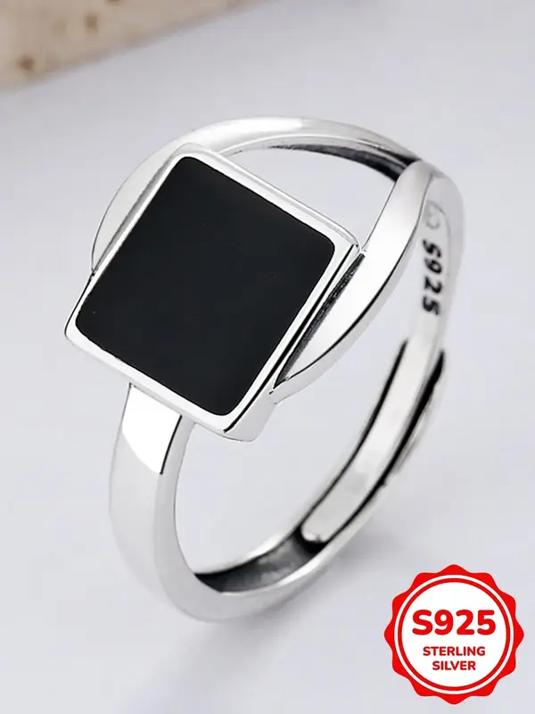 925 Sterling Silver Geometric Decor Ring, Adjustable Open Ring for Women's Daily Commuting and Gift Giving, Versatile Jewelry...