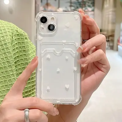 Wavy Edge Design Phone Case with Card Slot, Transparent Decorative Phone Protector Cover, Anti-fall Fully Edged Mobile Phone ...