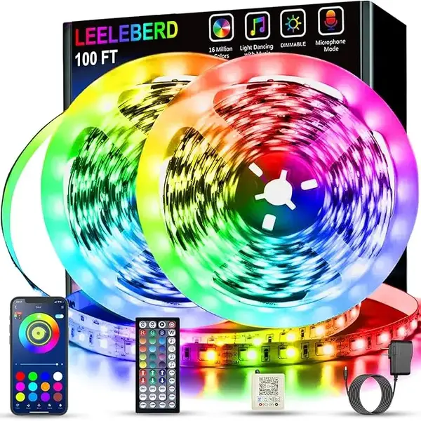 Led Lights for Bedroom 100 ft (2 Rolls of 50ft) Music Sync Color Changing RGB Led Strip Lights with Remote App Control Blueto...
