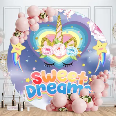 Aperturee Circle Sweet Dreams Unicorn Birthday Backdrop