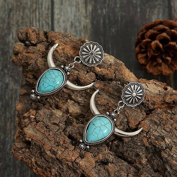 Synthetic Turquoise Boho Stud Earrings