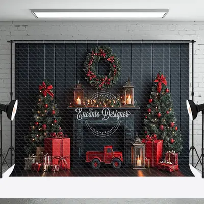 Aperturee Black Wood Wall Red Festive Christmas Vibe Backdrop | Christmas Background Photography | Diy Christmas Backdrop | C...