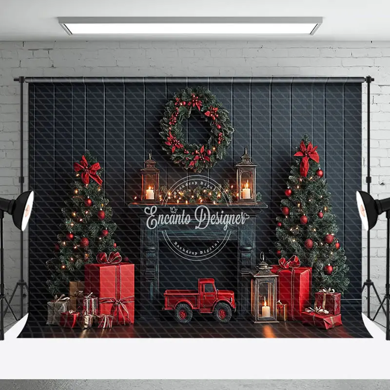 Aperturee Black Wood Wall Red Festive Christmas Vibe Backdrop | Christmas Background Photography | Diy Christmas Backdrop | C...